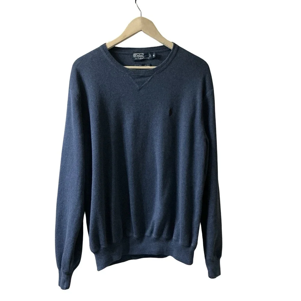Vintage Polo Ralph Lauren Sweater Mens X-Large Blue W Maroon Pony Woven Pullover